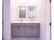 Modern bathroom featuring double sinks, gray cabinets, and a large mirror at 4152 Pino St, Apopka, FL 32712