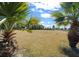 View of a home surrounded by palm trees and a lush green lawn, framed by the vibrant green fronds of foreground palms at 2198 W Highway 329, Citra, FL 32113