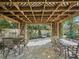 Outdoor dining area with a pergola, brick flooring, and seating at 10621 Sw 11Th Ter, Ocala, FL 34476