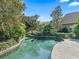 Backyard pool surrounded by lush landscaping and greenery at 10621 Sw 11Th Ter, Ocala, FL 34476