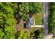 An aerial view of the home, showing its roof, driveway, and surrounded by lush greenery at 6 Fisher Way Pl, Ocklawaha, FL 32179