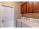 Washer and dryer in laundry room with cabinets at 9994 Sw 96Th St, Ocala, FL 34481