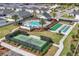Aerial view of the community amenities: tennis court, shuffleboard court and pool at 7531 Sw 77Th Ave, Ocala, FL 34481