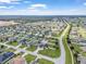 Aerial view of a residential neighborhood with houses and a pool at 9818 Sw 51St Ct, Ocala, FL 34476