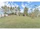 Large backyard with a lush lawn, bordered by mature trees and wooden fencing at 6925 Se 96Th Place Rd, Belleview, FL 34420