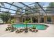 This screened-in pool features planters, rock features, and a spacious deck for outdoor enjoyment at 4893 Sw 4Th Cir, Ocala, FL 34471