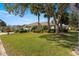Well manicured front yard with palm and shade trees, and low green bushes at 7290 Se 172Nd Legacy Ln, The Villages, FL 32162