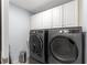 Modern laundry room featuring gray LG washer and dryer with white cabinets at 7290 Se 172Nd Legacy Ln, The Villages, FL 32162