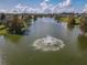 Scenic view of a tranquil community pond with a fountain and lush greenery at 5162 Harbour Dr, Oxford, FL 34484