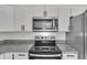 Well-lit kitchen featuring stainless steel appliances, granite countertops, and modern white cabinetry at 2183 Sw 3Rd St, Ocala, FL 34471