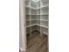 Walk-in closet with custom shelving and wood-style flooring at 17841 Sw 72Nd Street Rd, Dunnellon, FL 34432