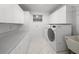 Bright laundry room with modern washer and dryer, ample counter space, and overhead storage at 8150 Sw 108Th St, Ocala, FL 34481
