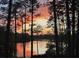 Beautiful sunset view overlooking the lake, framed by lush trees, creating a serene and picturesque setting at 14830 Se 61St Street Rd, Ocklawaha, FL 32179
