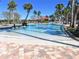 Stone Creek's outdoor pool featuring a zero entry, palm trees, lounge chairs and shade canopies at 7066 Sw 91St Ct, Ocala, FL 34481