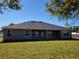 Single-story home with gray siding, large backyard, and covered patio at 7587 Sw 103Rd Loop, Ocala, FL 34476