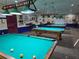 A game room with multiple billiard tables and lighting, creating a fun atmosphere for residents at 10975 Sw 69Th Cir, Ocala, FL 34476