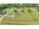 Aerial view of an estate with a pool, home, oversized garage, and manicured lawn at 9901 Nw 6Th Ct, Ocala, FL 34475
