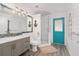 Charming bathroom featuring shiplap walls, a vanity with a quartz countertop, and a walk-in shower at 4841 Nw 76Th Ct, Ocala, FL 34482