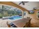 Screened in patio with a pool and spa with water feature and a dining table with chairs at 3907 Se 10Th Ave, Ocala, FL 34480