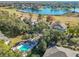 Community pool and surrounding buildings in an aerial view at 506 Fairways Cir # B, Ocala, FL 34472