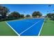 Well-maintained tennis court with blue surface and green perimeter at 1033 Sw 159Th St, Ocala, FL 34473