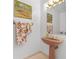 Charming bathroom with pedestal sink and decorative towels at 17999 Se 99Th Ave, Summerfield, FL 34491