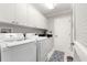 Modern laundry room with white cabinets and LG washer/dryer at 1918 Walden Way, The Villages, FL 32162