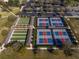 Aerial view of community pickleball and bocce ball courts at 9474 Sw 52Nd Loop, Ocala, FL 34481