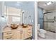 Modern bathroom with double vanity and shower at 4343 Nw 80Th Ave # 4, Ocala, FL 34482