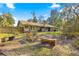 Backyard with home view and wooden bench at 3650 Se 22Nd Ave, Ocala, FL 34471