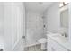 Clean bathroom with white vanity and marble shower at 2856 Sw 159 Ct, Ocala, FL 34481