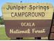 Campground entrance sign for Juniper Springs in Ocala National Forest at 13099 Ne 7 Loop, Silver Springs, FL 34488