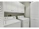 Laundry area with washer, dryer, and cabinets at 1904 Tweed Ct, Leesburg, FL 34788