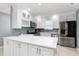 Modern kitchen with stainless steel appliances and white cabinets at 17370 Se 76Th Flintlock Ter, The Villages, FL 32162