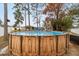 Round above ground pool with wooden accents in backyard at 4933 Sw 109Th Loop, Ocala, FL 34476