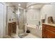 Elegant bathroom with soaking tub, walk-in shower, and updated vanity at 4048 Se 38Th Loop, Ocala, FL 34480