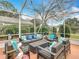 Cozy screened patio with fire pit and comfortable seating at 8476 Sw 108Th Place Rd, Ocala, FL 34481