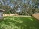 Spacious backyard featuring lush green grass, mature trees, and a new wooden fence for privacy and outdoor enjoyment at 205 Brevard Ave, Lady Lake, FL 32159