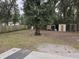 Large, unfenced backyard with a chicken coop and an expansive lawn with a variety of trees at 3752 Se 130Th St, Belleview, FL 34420