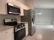 Stainless steel appliances and white cabinets in a modern kitchen at 15801 Sw 37Th Cir, Ocala, FL 34473