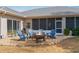 Firepit surrounded by blue Adirondack chairs in the backyard at 7727 Sw 102Nd Loop, Ocala, FL 34476