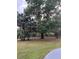 Backyard with mature trees, dark wood fence, and partial view of a swimming pool at 10245 Sw 105Th St, Ocala, FL 34481