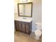 Bathroom with wood-look floor, modern vanity, bronze fixtures, and a toilet at 404 Cr 487, Lake Panasoffkee, FL 33538