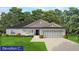 Two-story house with gray siding, two-car garage, and landscaping at 8781 Se 161St Pl, Summerfield, FL 34491