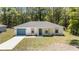 Charming single-story home with blue garage door and well-manicured front lawn surrounded by lush trees at 15304 Sw 27 Ln, Ocala, FL 34481