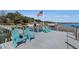Enjoy the lake view with Adirondack chairs on a private dock with an American flag at 12854 Se 118Th Ter, Ocklawaha, FL 32179