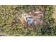 Aerial view of the home with a long drive and bonus building, nestled among mature trees at 7670 Se 110Th Street Rd, Belleview, FL 34420