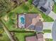 Aerial view of a large, landscaped property with a screened pool and solar panels at 11084 Se 168Th Loop, Summerfield, FL 34491