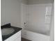 Bathroom with white vanity, modern shower, and clean white tub at 46 Malauka Dr, Ocklawaha, FL 32179