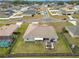 Aerial view showcases backyard with screened patio and hot tub, complemented by a well-manicured lawn and fenced-in yard at 1083 Se 65Th Cir, Ocala, FL 34472